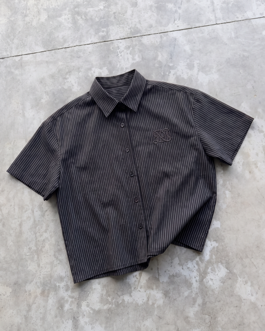 Camisa Mónaco Negro Con Rayas Manga Corta