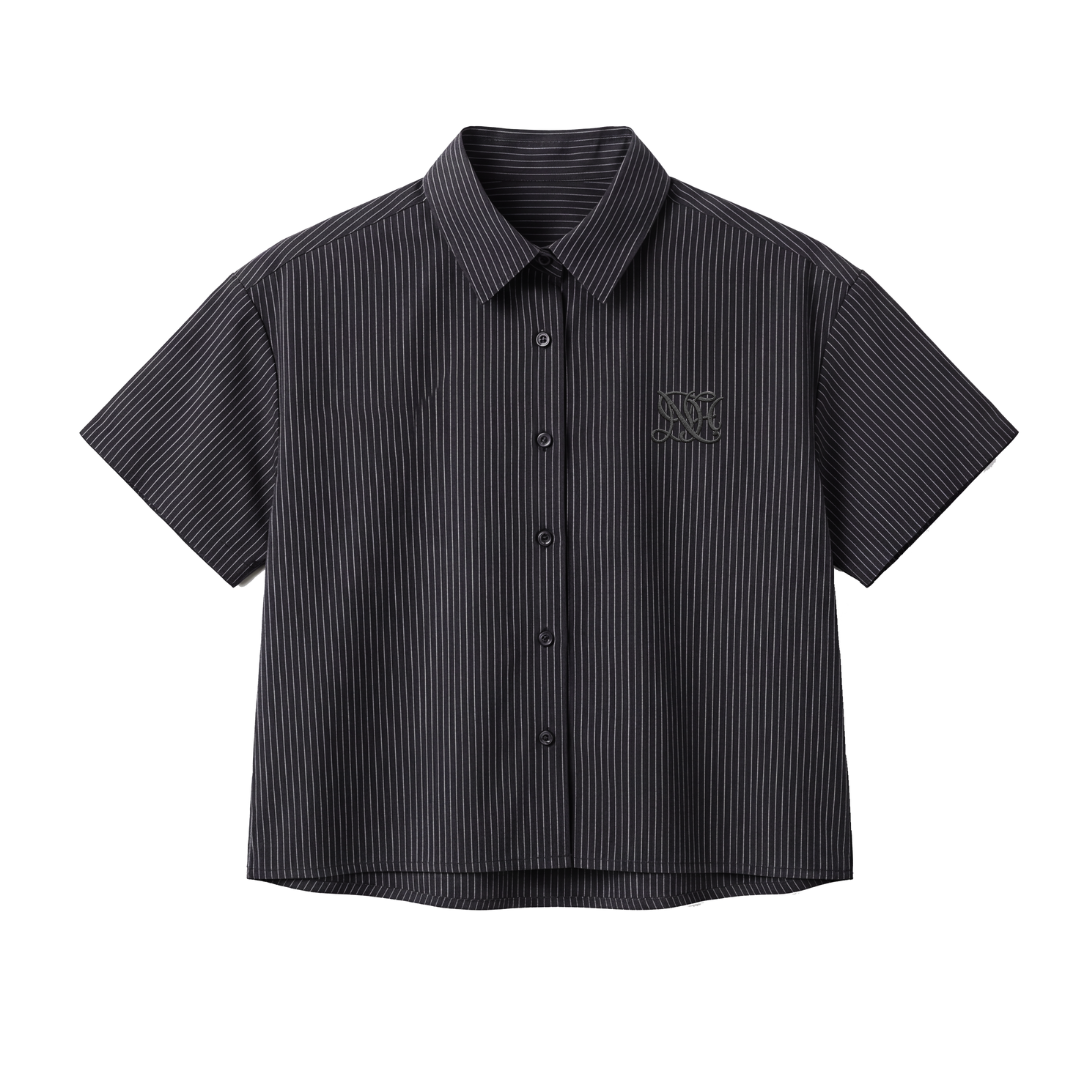 Camisa Mónaco Negro Con Rayas Manga Corta