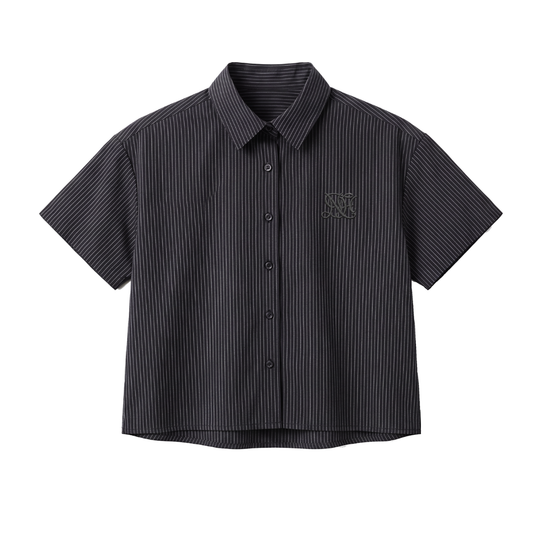 Camisa Mónaco Negro Con Rayas Manga Corta