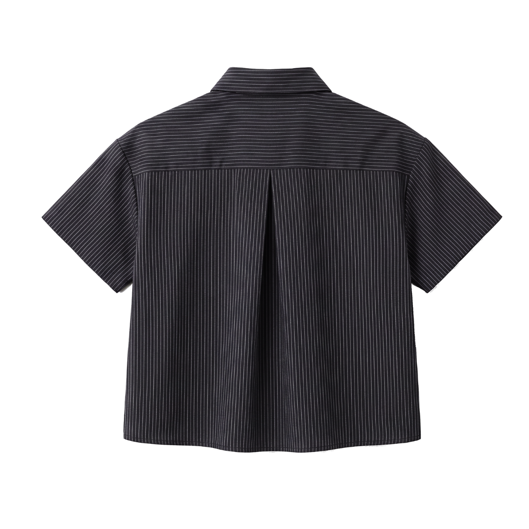 Camisa Mónaco Negro Con Rayas Manga Corta